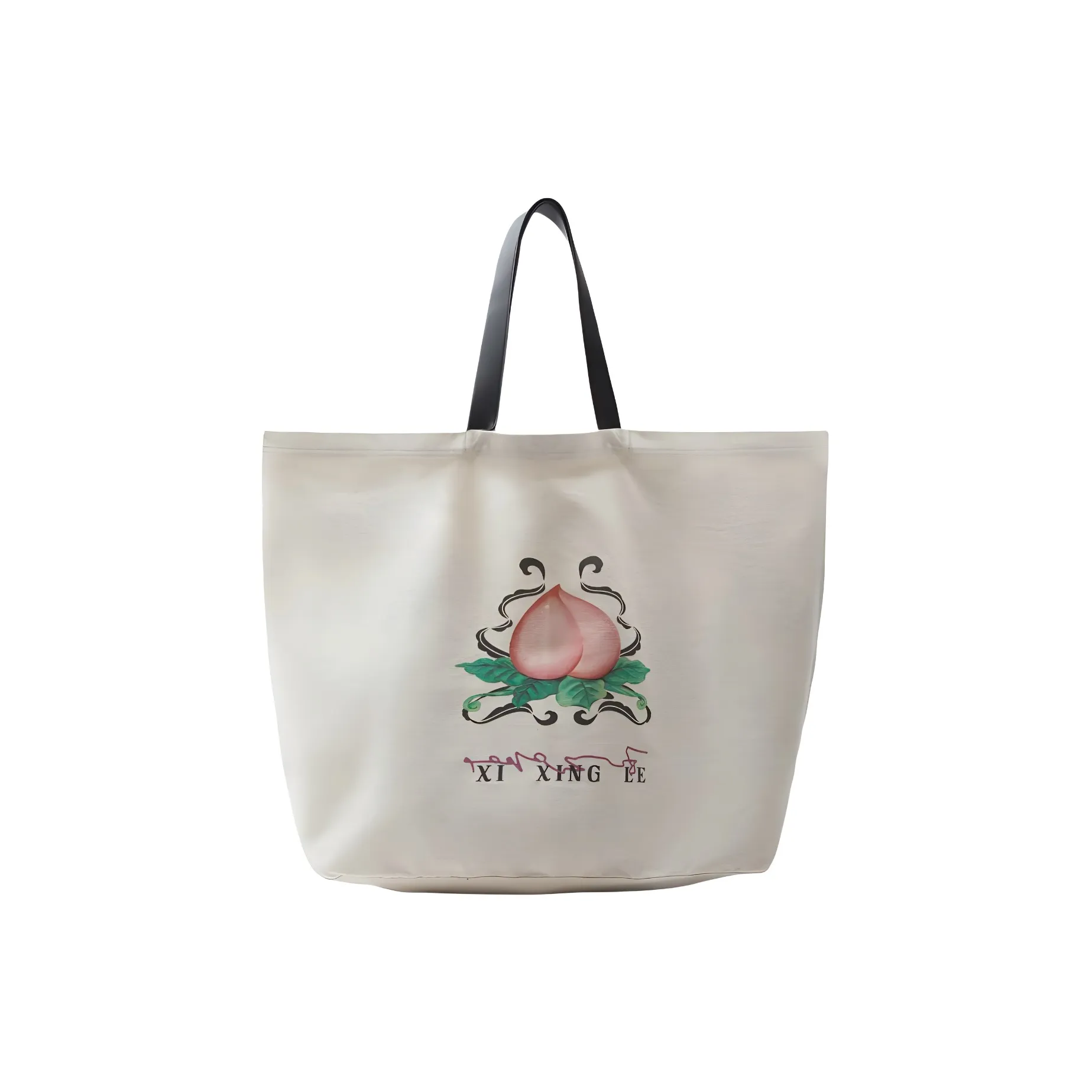 ZARA XI XING LE Collaboration Cotton With Leather Tote Bag Shopping Bag Handbag Large Size Women's White