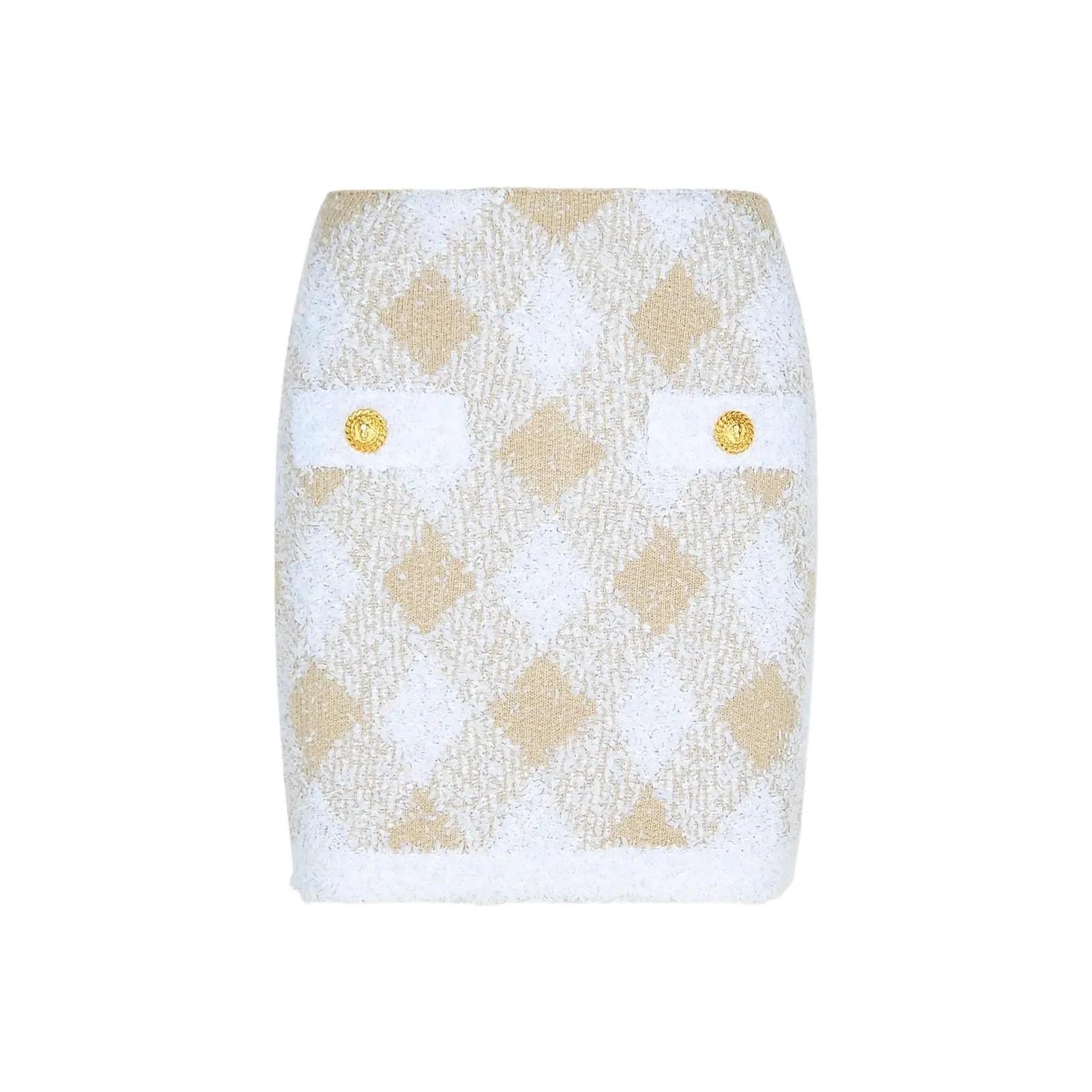 BALMAIN Gingham Detailed Ribbed Hem Mini Skirt
