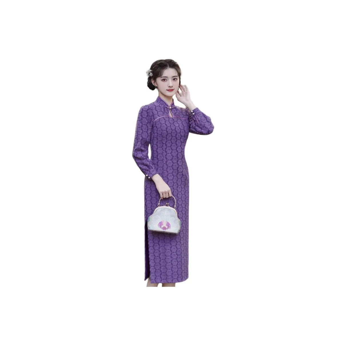 Red Colored Clothes Cheongsam Women's Purple