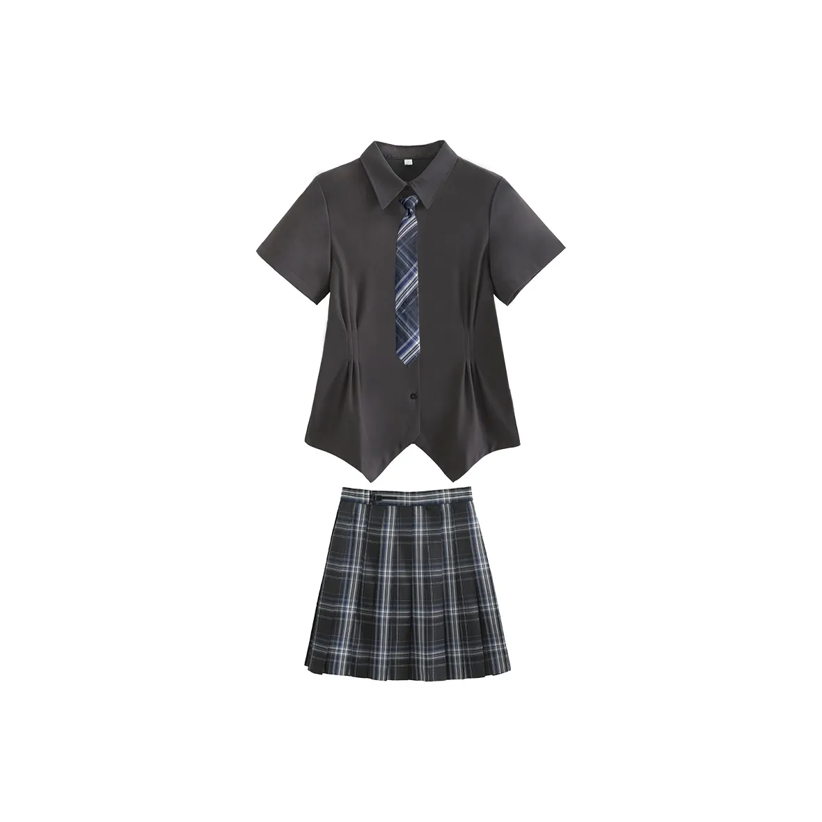 SHENBEI JK Серый с утяжкой на талии короткий рукав Топ + темно-ночная юбка + галстук Женская униформа