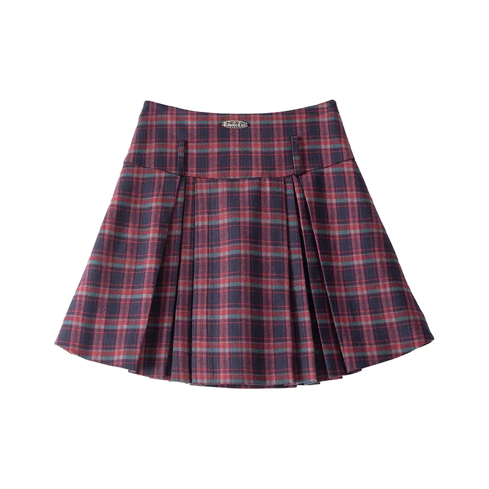 BANANA CICI Casual Short Skirts Women's Red Plaid