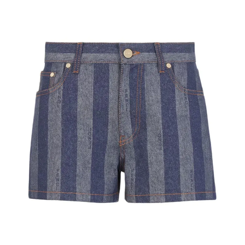 FENDI Logo Embroidered Striped Denim Shorts