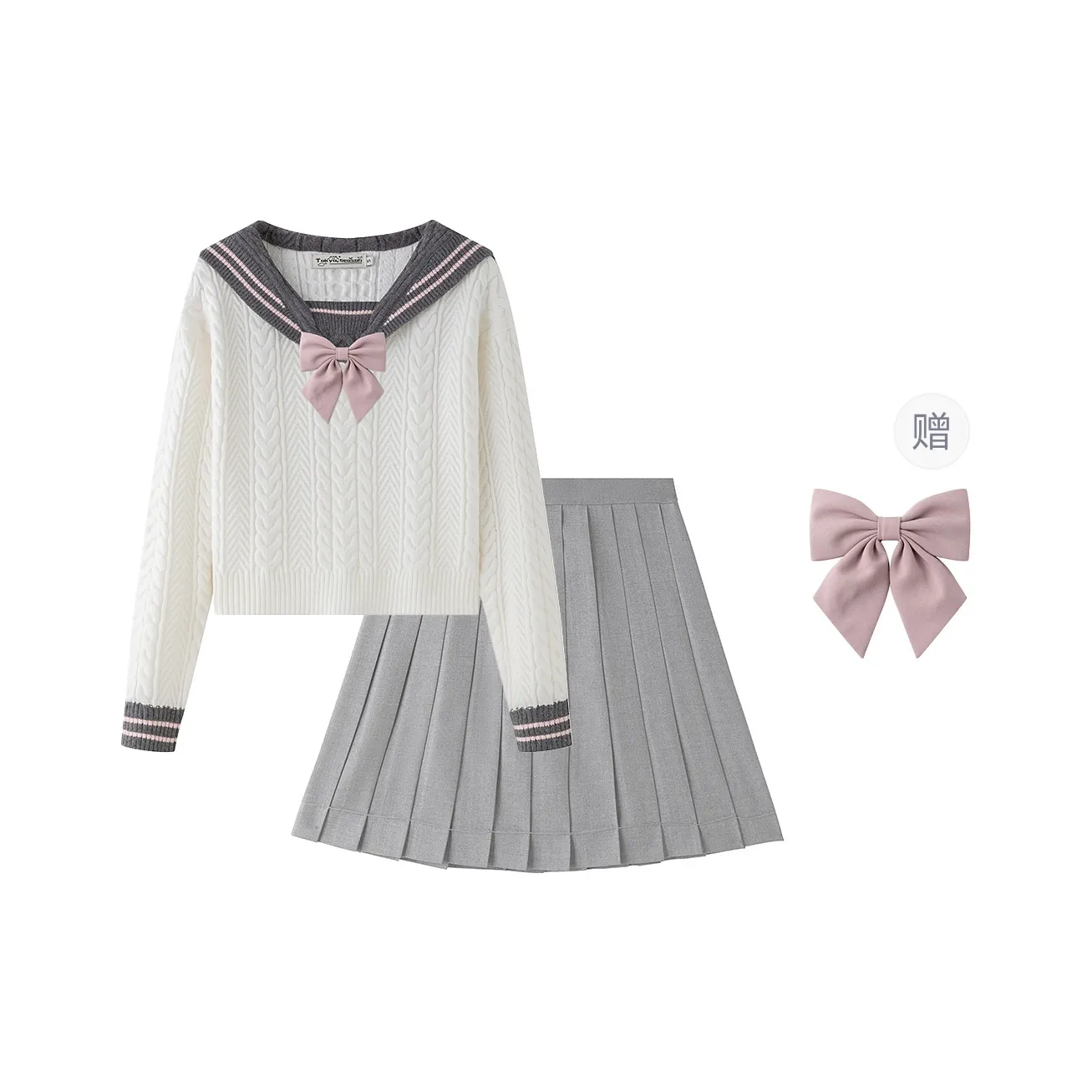 Tokyo Season Two Piece Skirt Sets Women's White Sweater+Gray Pleated Skirt