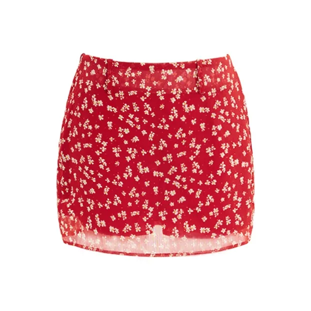 Wen Shan Повседневные короткие юбки Женские Красный Цветочный