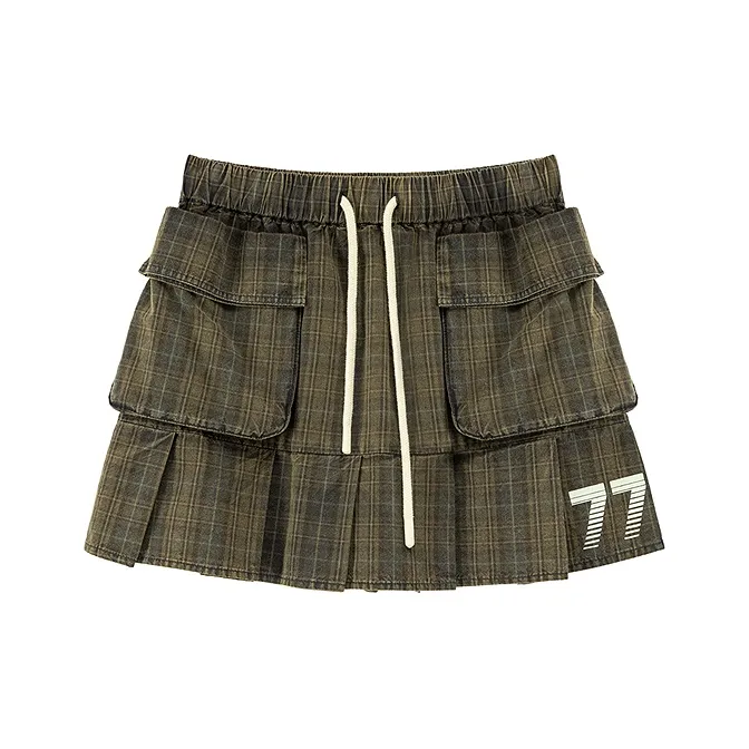 CHUU Casual Short Skirts Women's Green Plaid