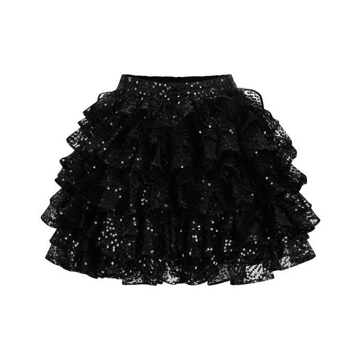 Selkie Casual Short Skirts Women's Black With Black Sequins