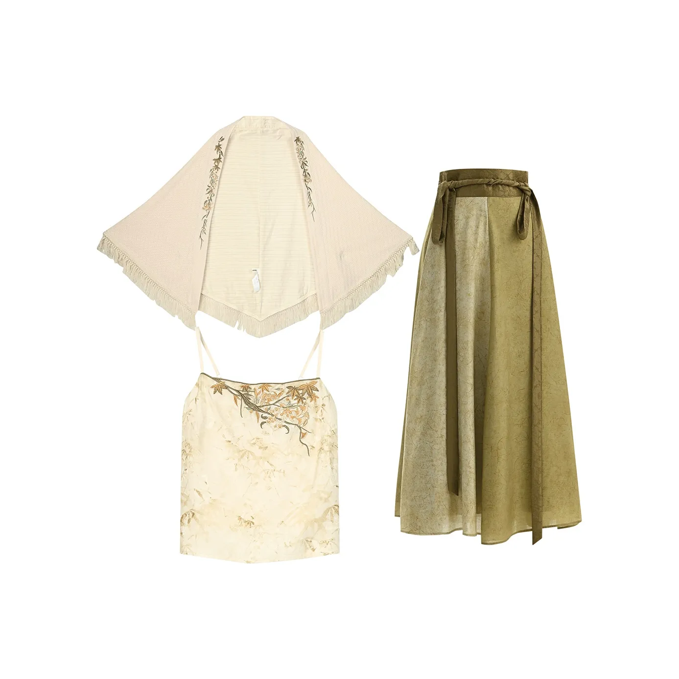 Snbl Skirt Set Women's Gold Branch Jade Leaf