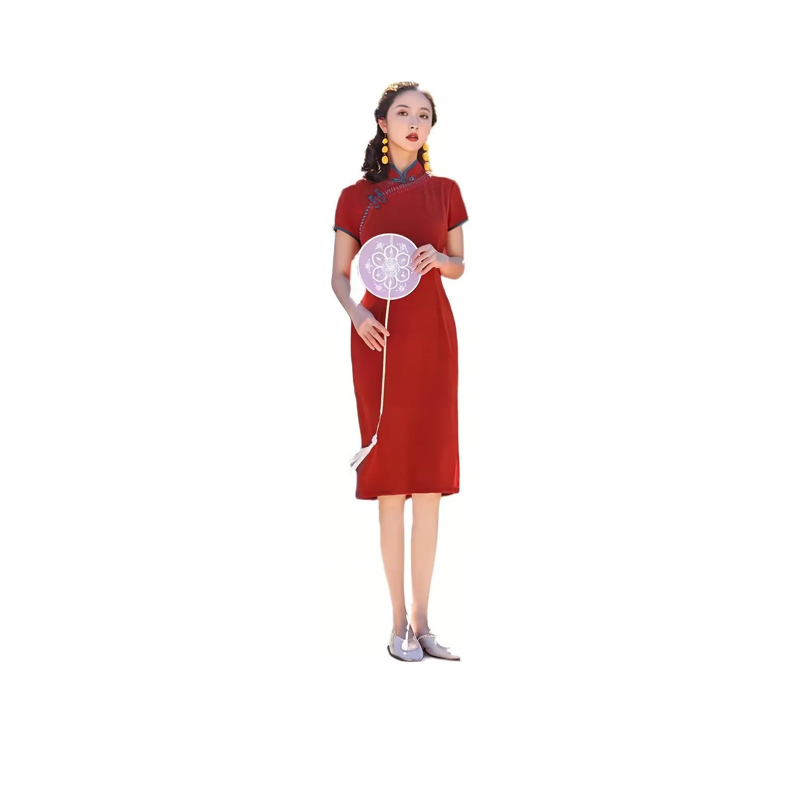 Red Colored Clothes Cheongsam Women's Burgundy