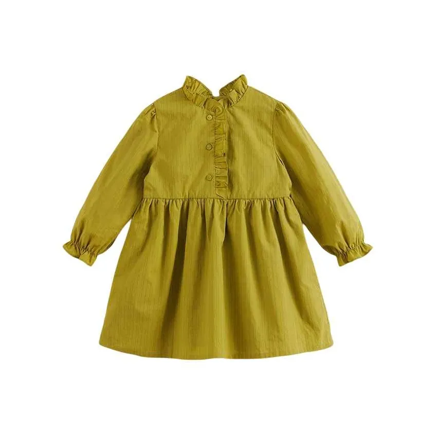 MARC JANIE Lufu series Детское платье Весна-осень Детский Горчично-зеленый
