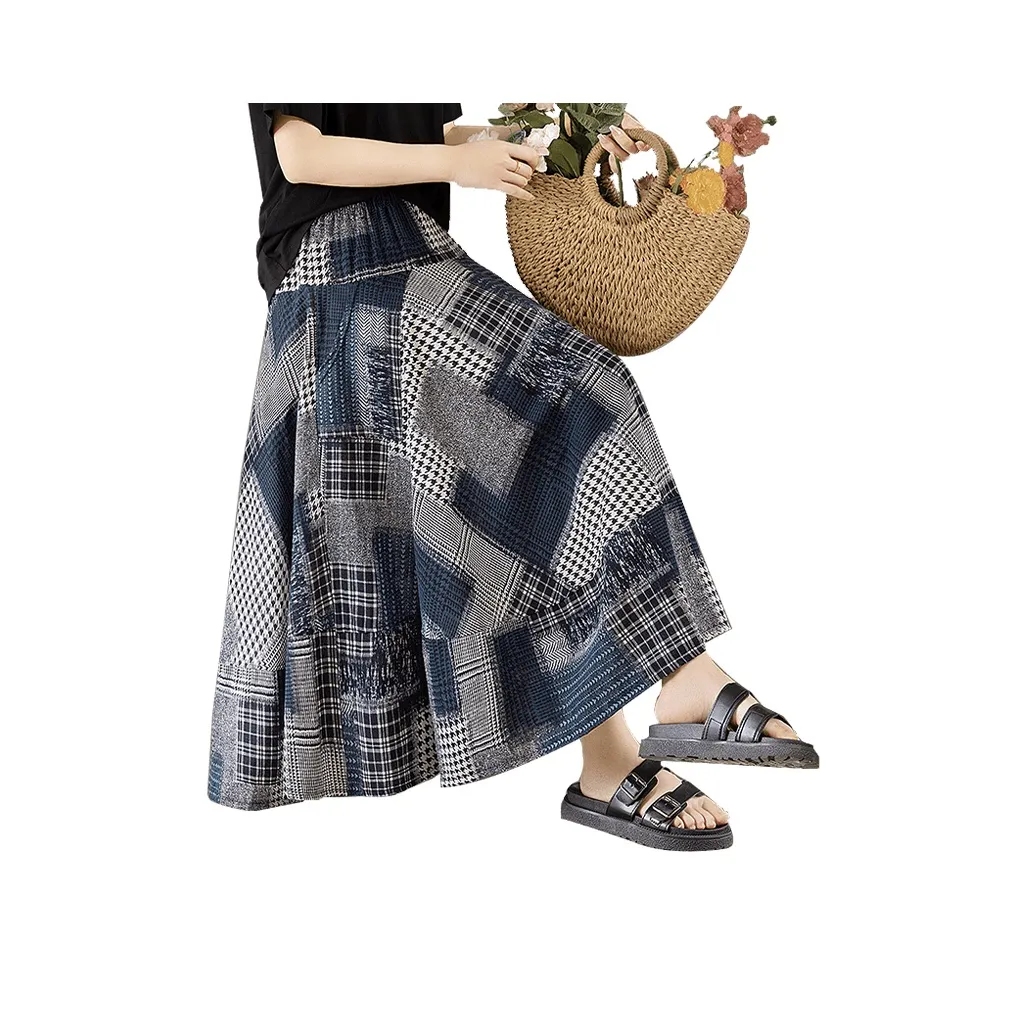 Cypress House Повседневный Длинный Юбка Женская Черный Белый Синий Клетка