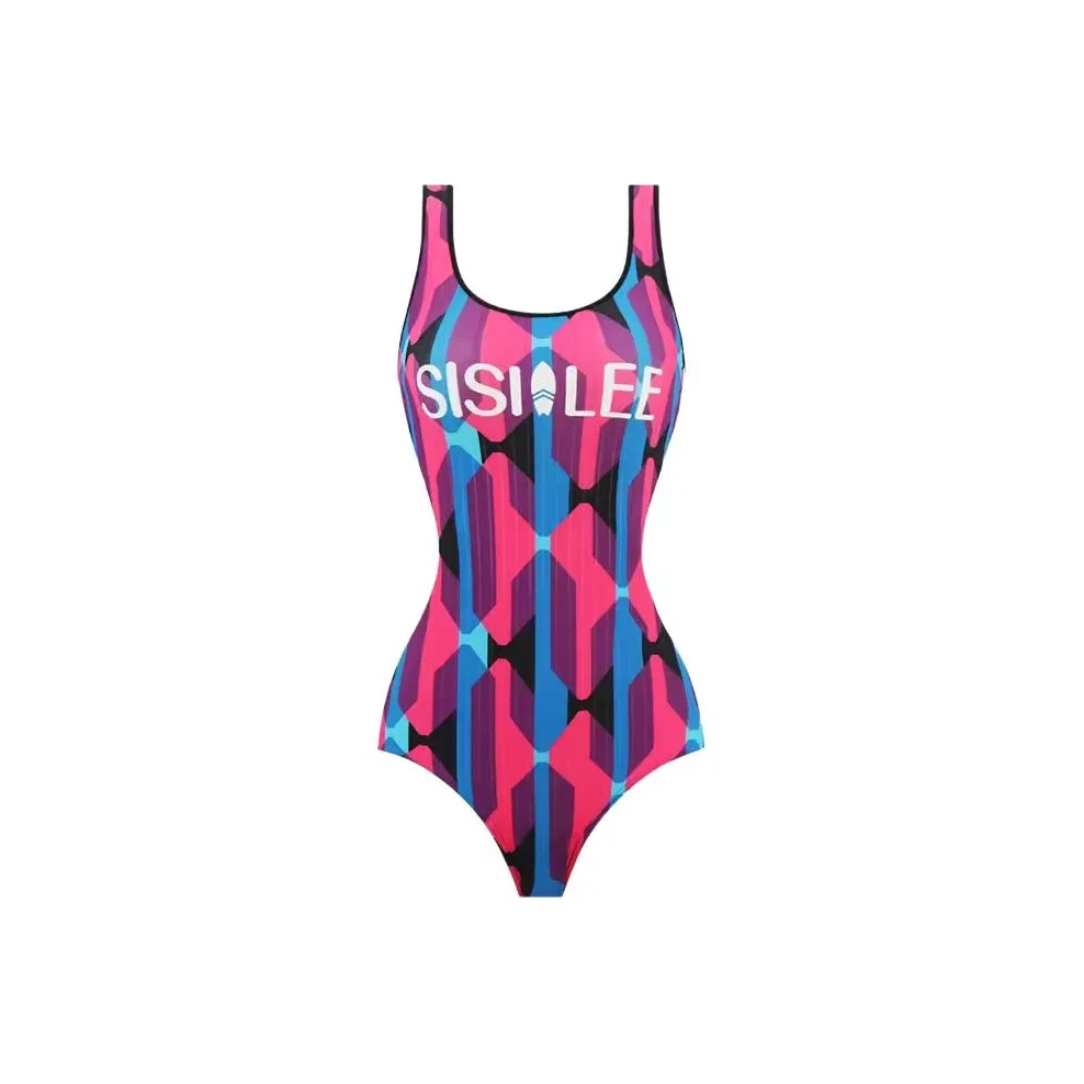 SISII LEE One piece Swimsuit Women's Geometric Blue Red Patchwork