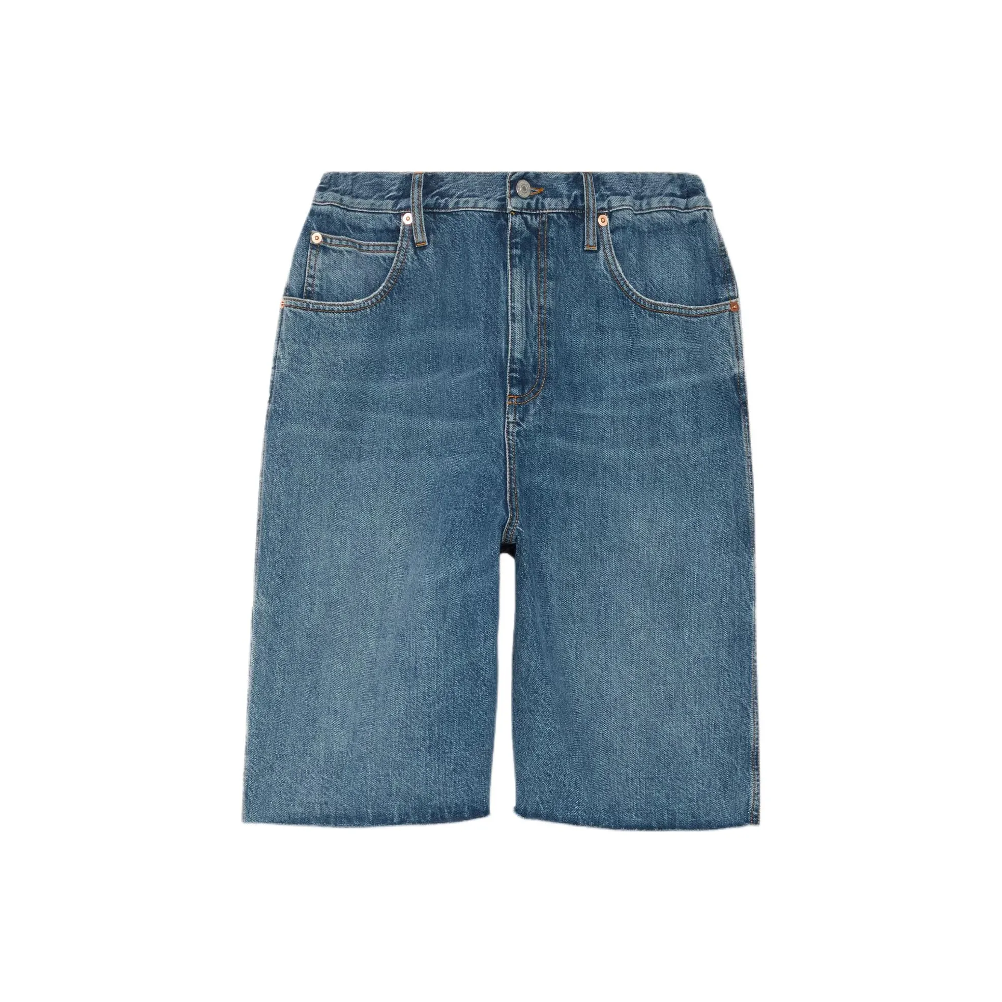 GUCCI Organic Denim Shorts With Crystal G 'Petroleum Blue'