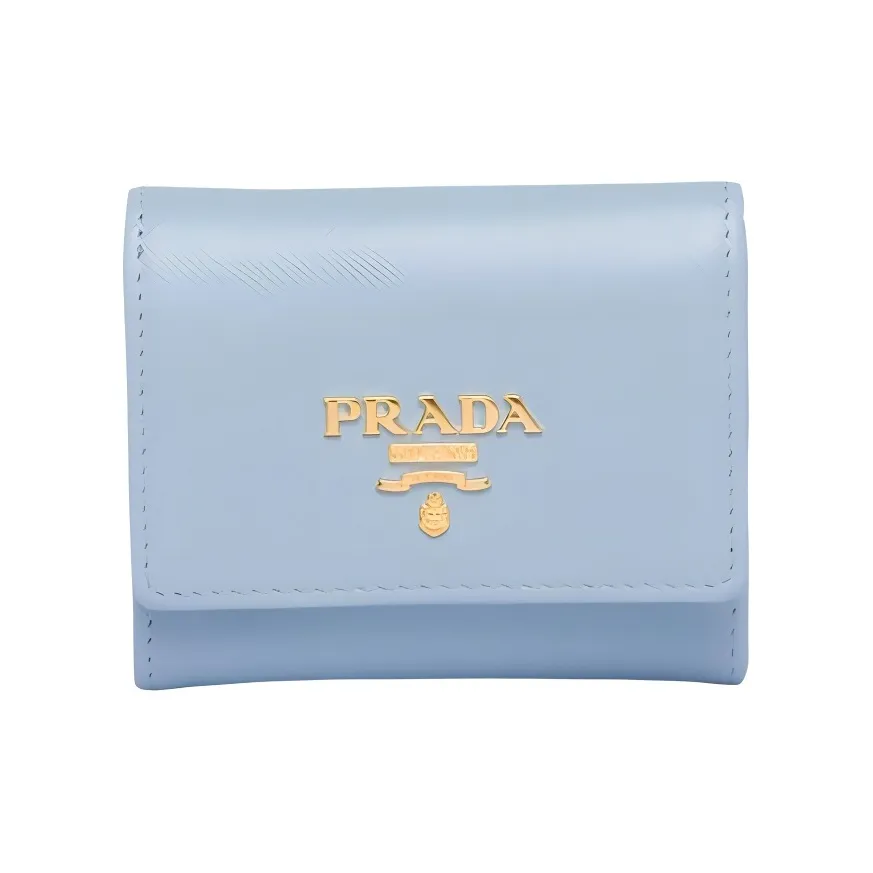 PRADA Saffiano Leather Wallet Mini Women's Light Blue