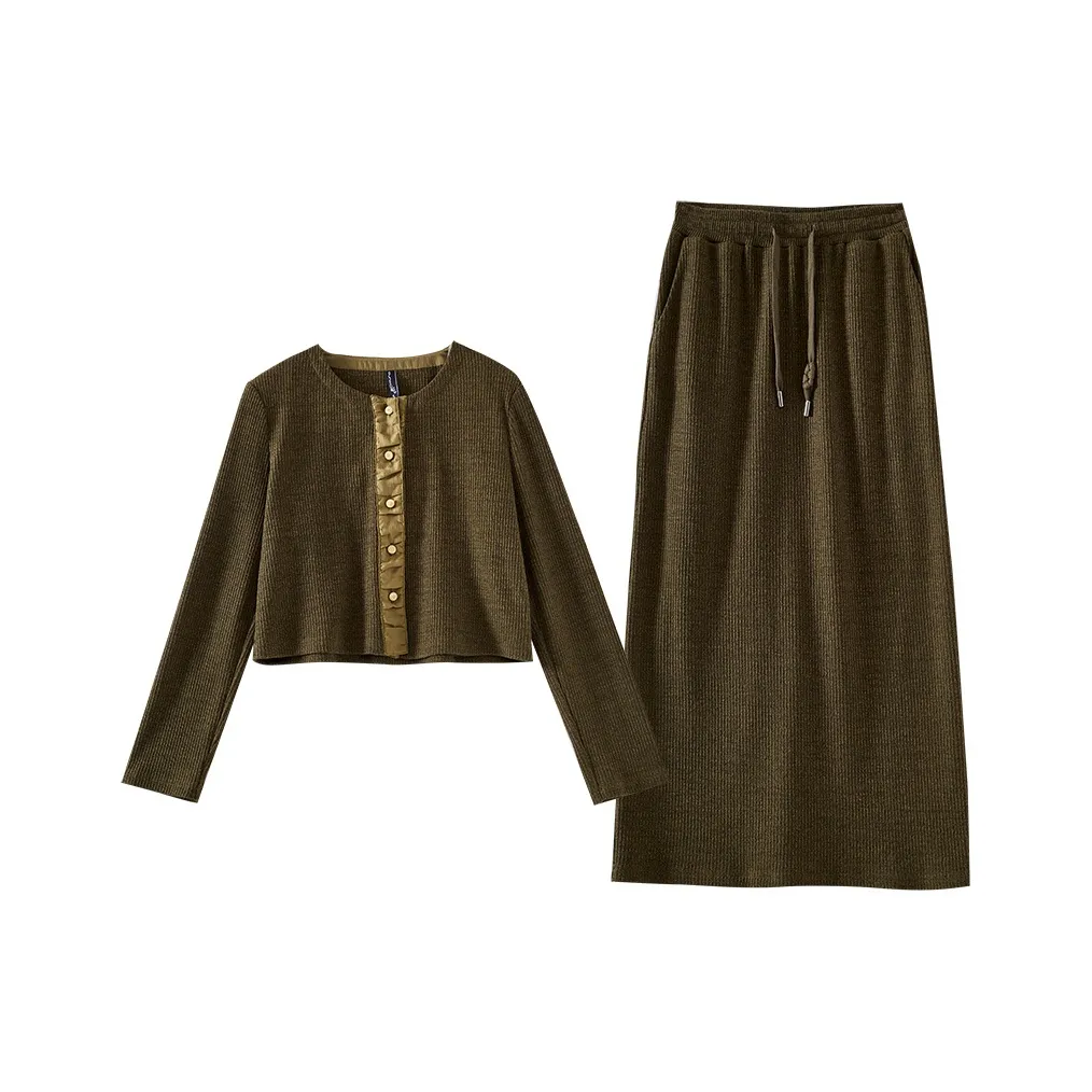 OUNIXUE Комплект с юбкой Женская Армейский зеленый