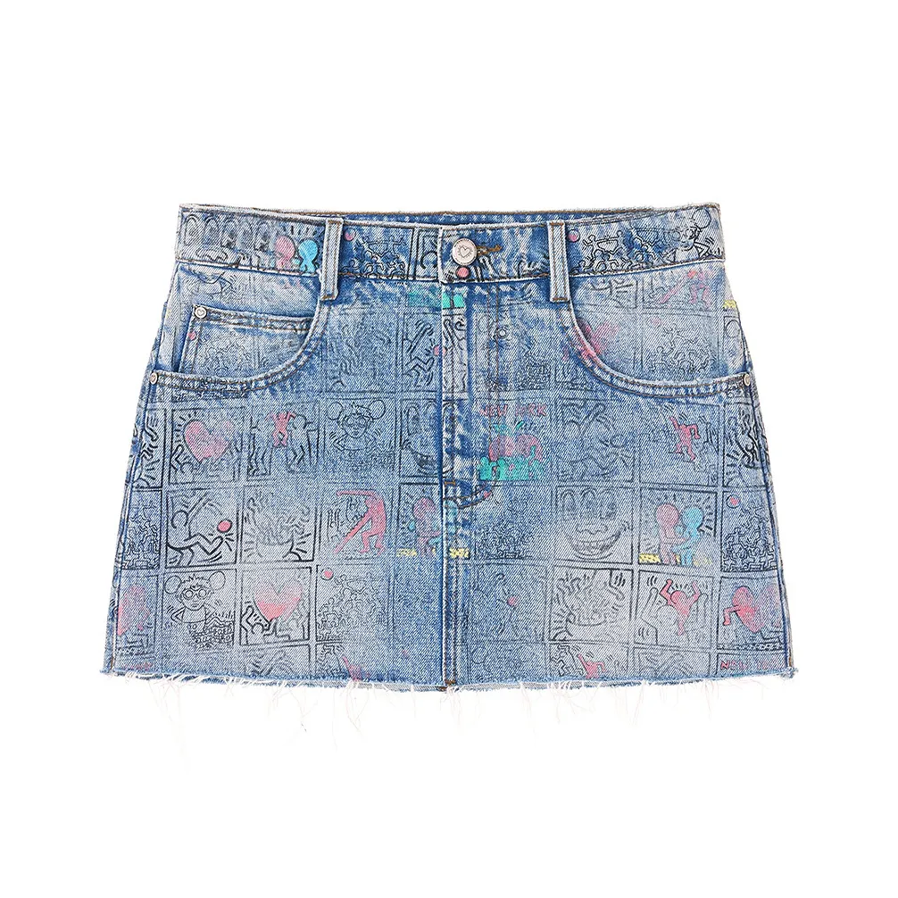 Miss Sixty x ·/Keith Haring Denim Short Skirts Women's Light Blue