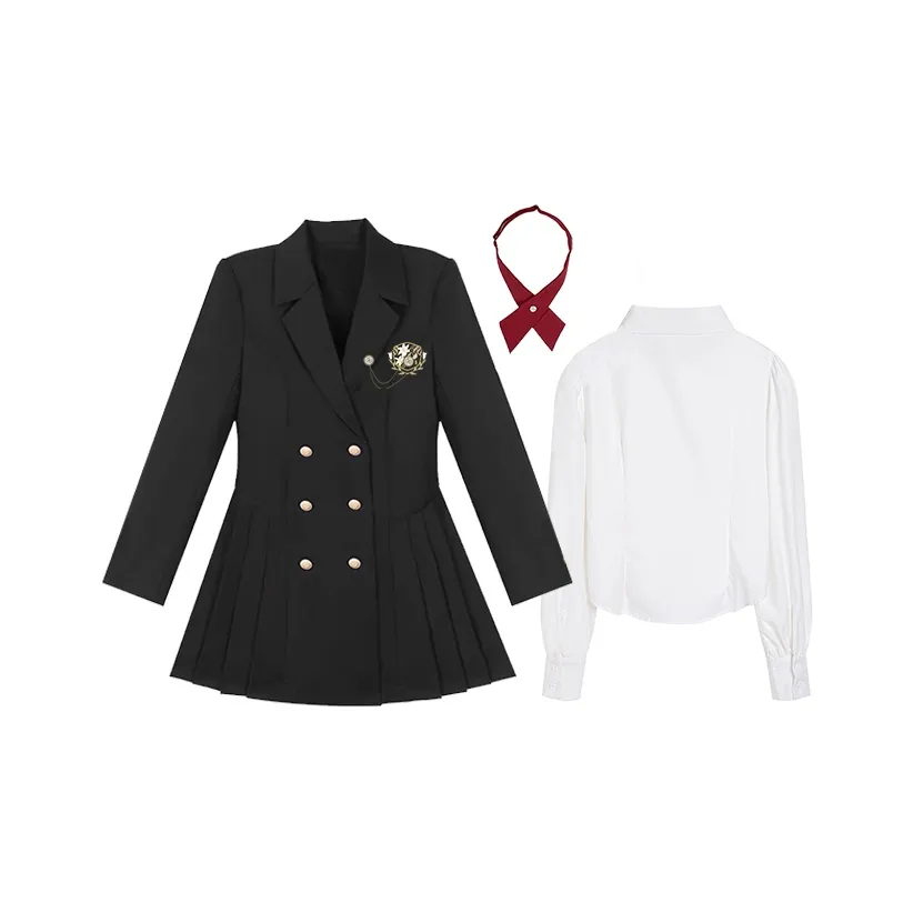 Мороженое и кит Костюмное платье + С утяжкой на талии Рубашка + Красный Перекрестный Галстук-бабочка Женская униформа