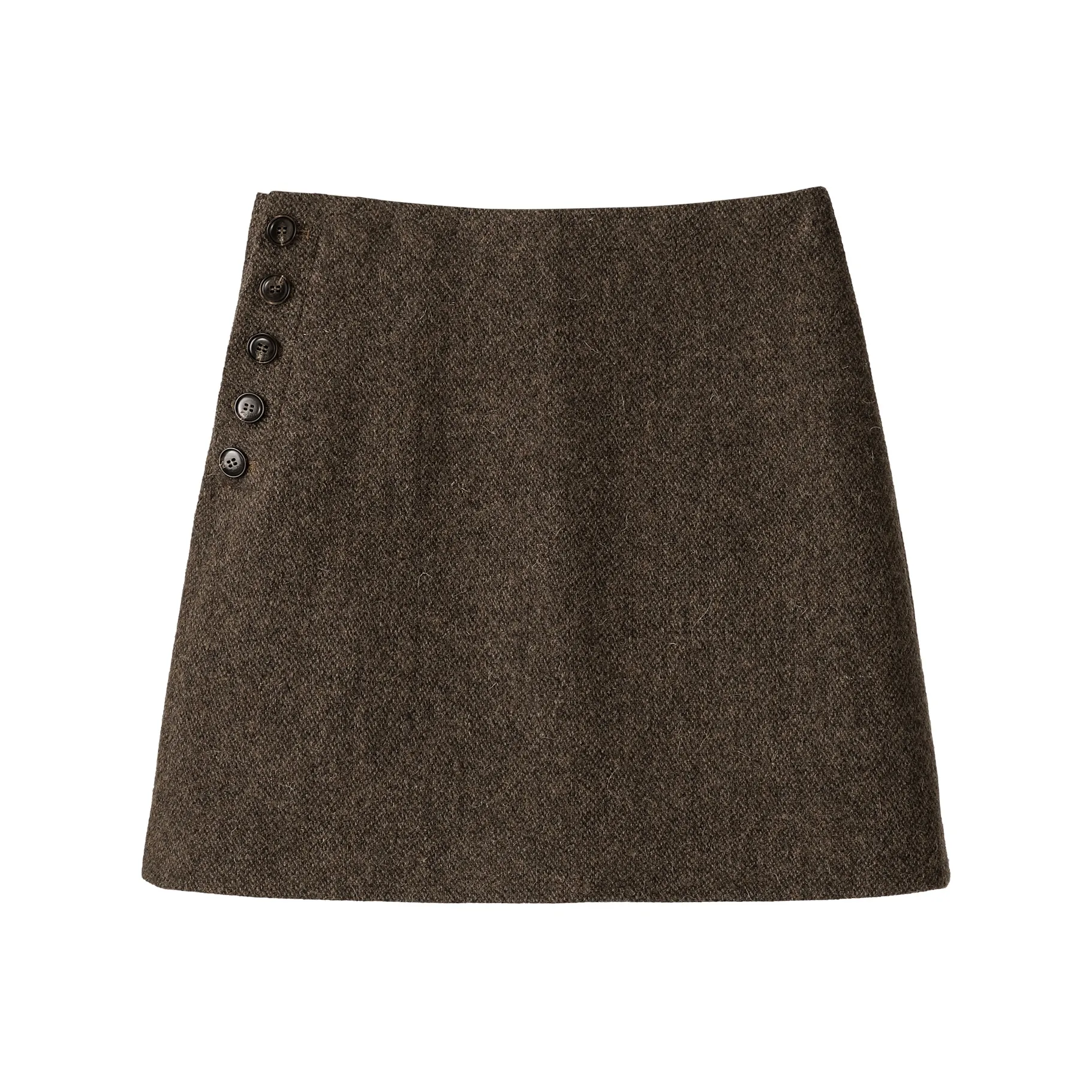 Fstudio Korean Style 100% Sheep Wool Half Length High Rise A Line Skirt Women's Coffee