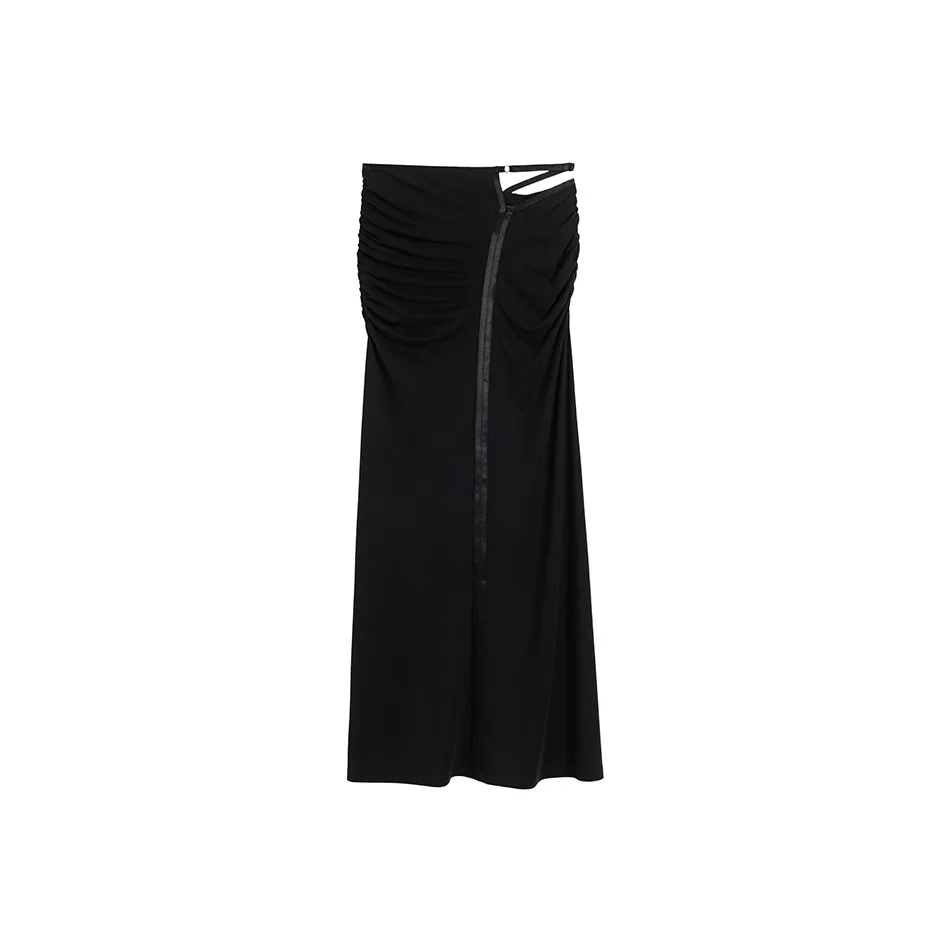 Ouyang Повседневный Длинный Юбка Женская Черная