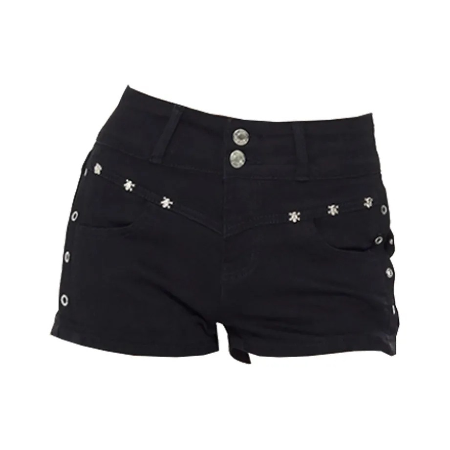 YICHEN Single Buckle Black Women's Jeans Shorts