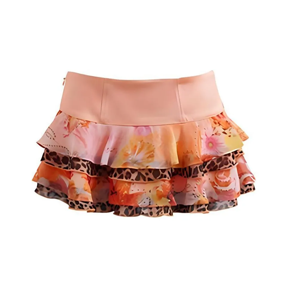 JELLOJELLO Casual Short Skirts Women's Orange Print