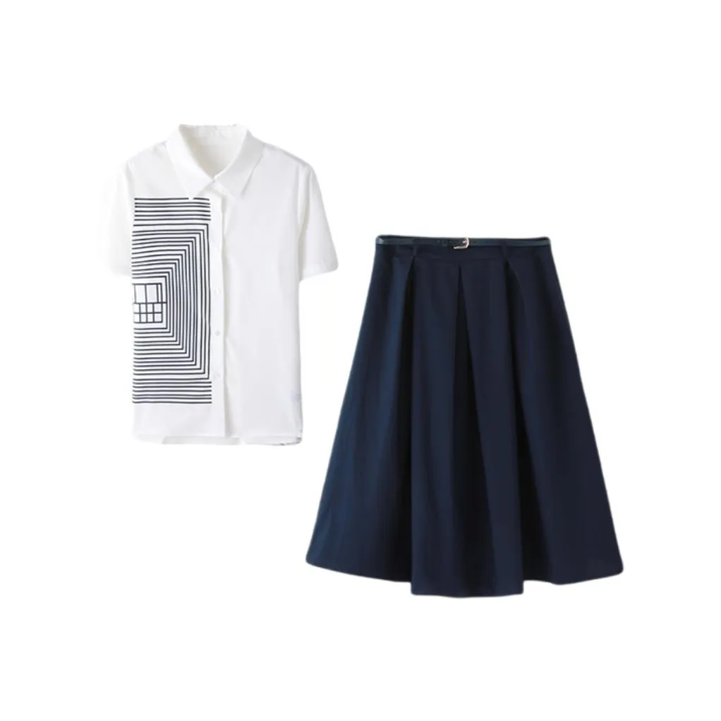 IHIMI Комплект с юбкой Женская Белая+Темно-синий Синий