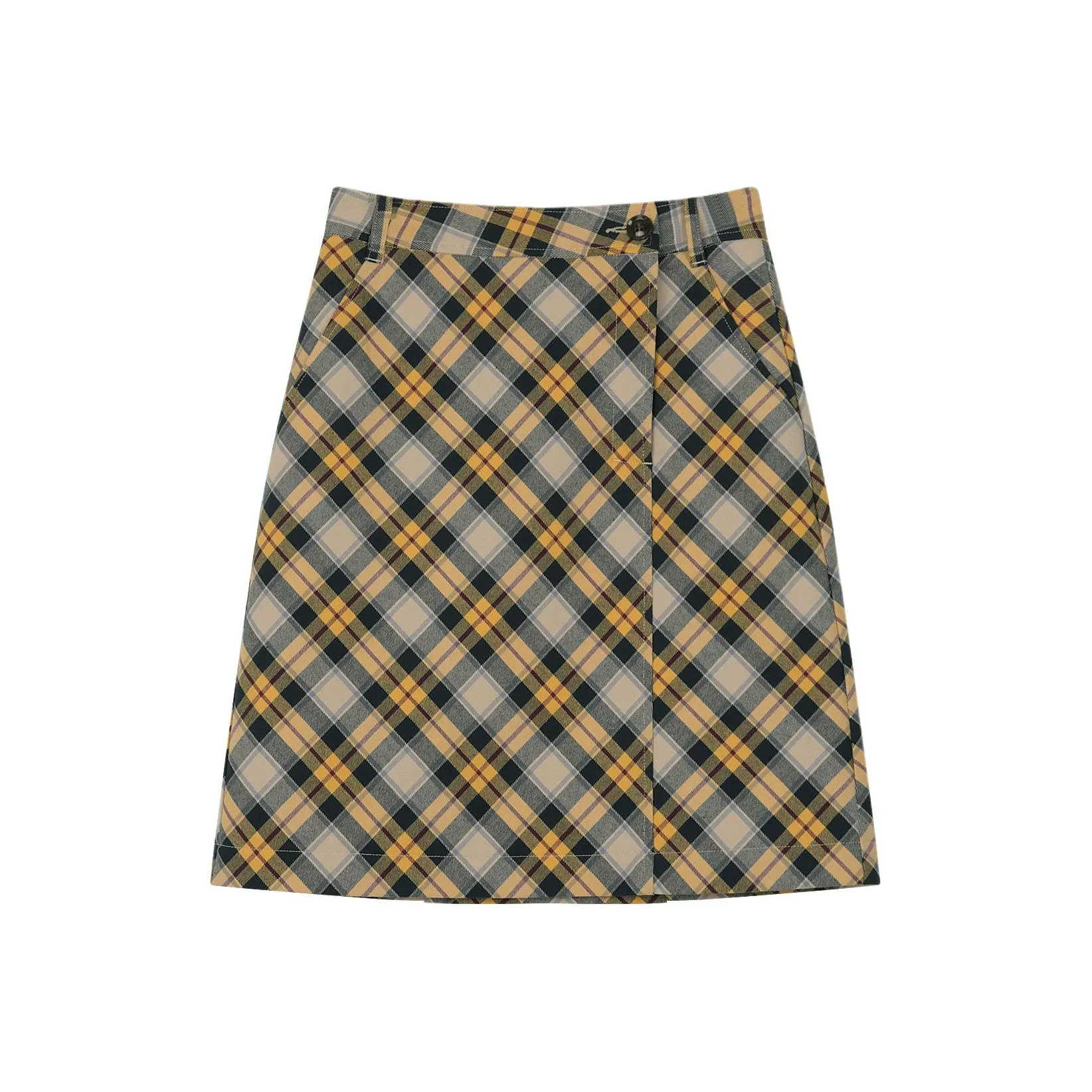 SOLIGHTER Повседневные короткие юбки Женские Темно-синий Желтый Клетка