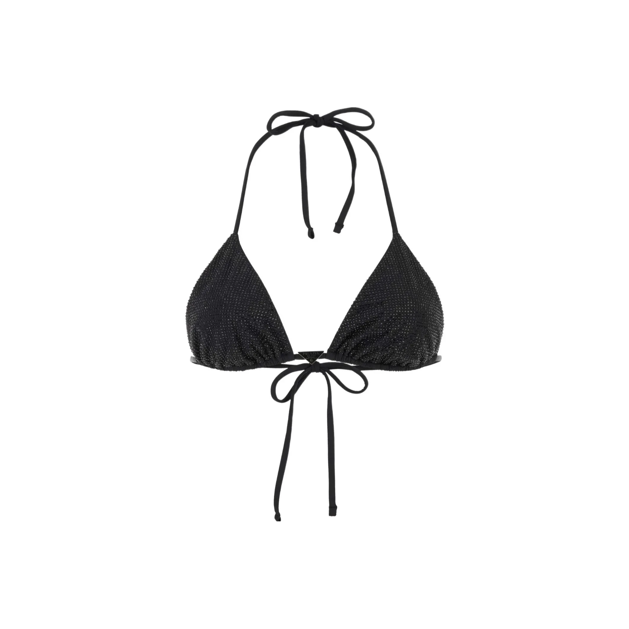 PRADA Logo plaque Rhinestone embellished Bikini Top