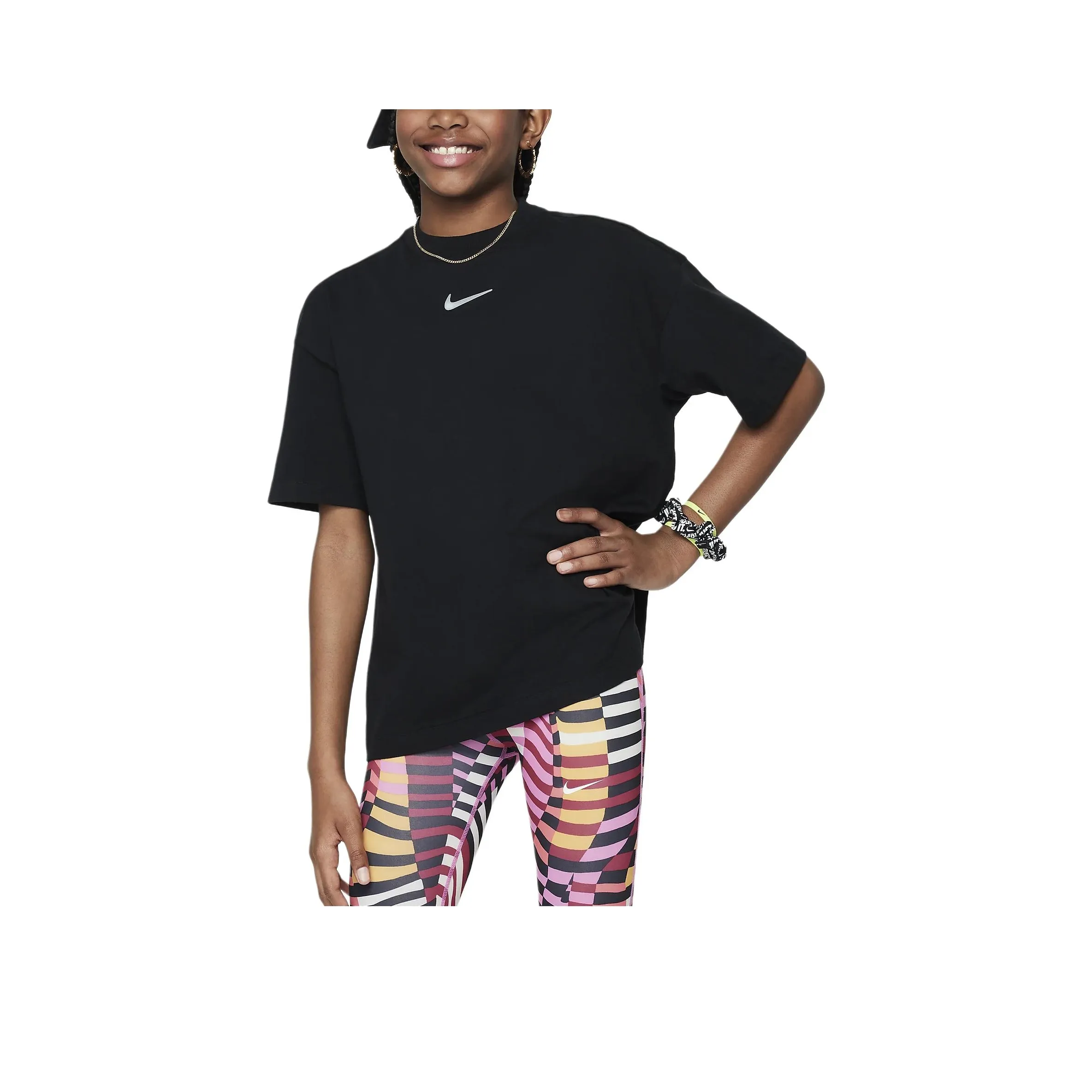 nike T-рубашка для девочек старшего возраста OVERSIZED T-рубашка черного цвета для подростков