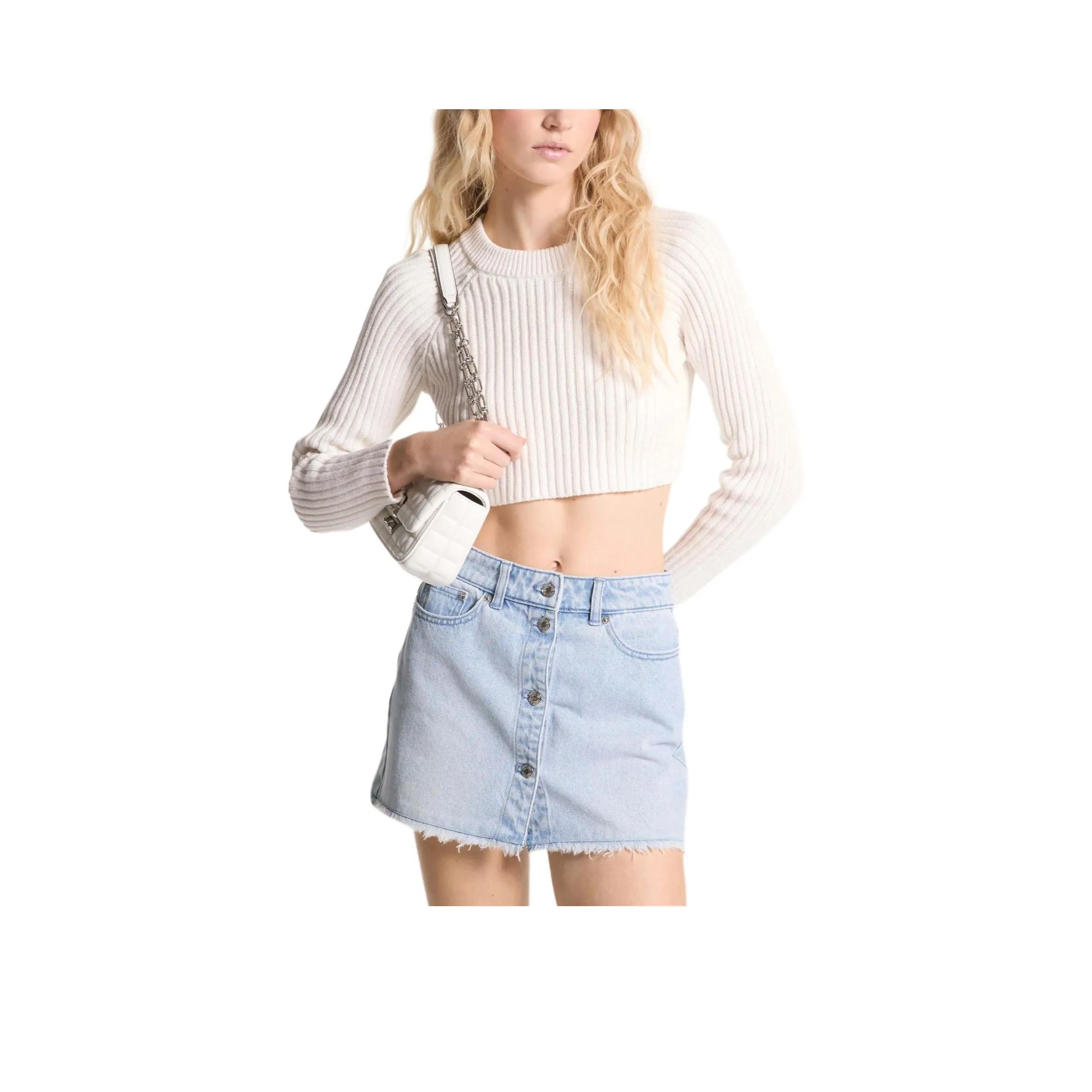 MICHAEL KORS Frayed Denim Mini Skirt