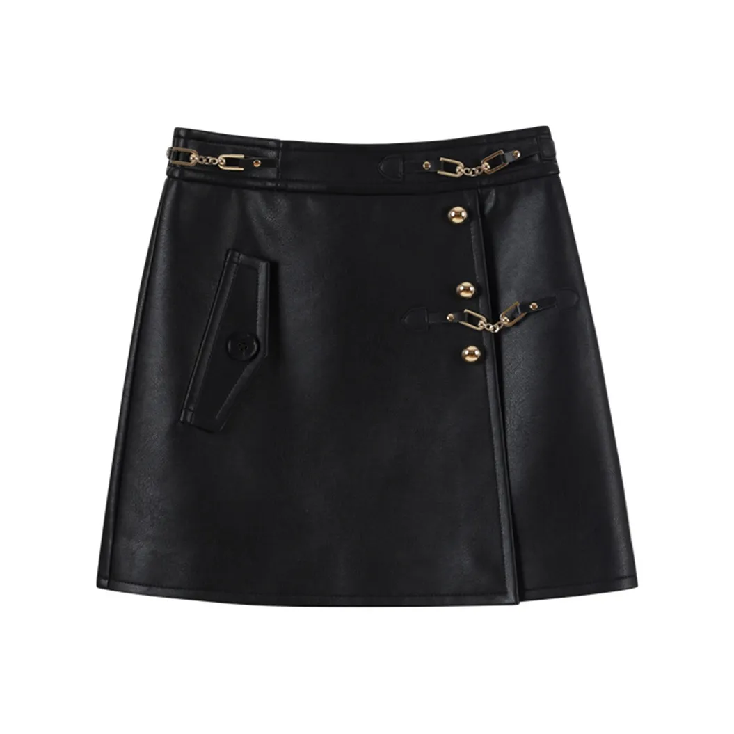 NancyCavally Кожаные короткие юбки Женские Черный