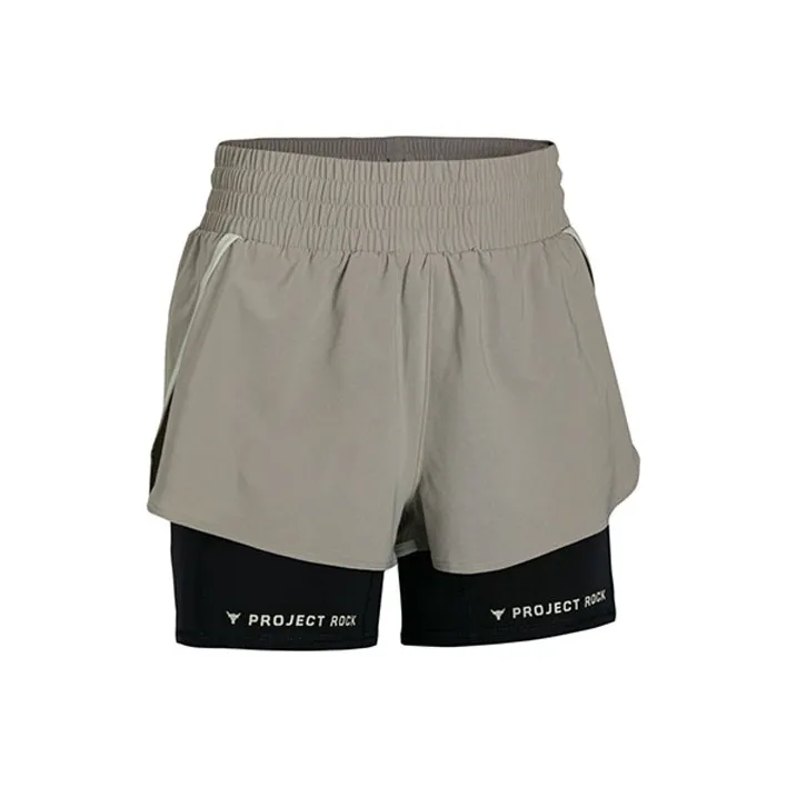 Under Armour Project Rock Sports shorts sequin Women's Wild Cow Leather Khaki