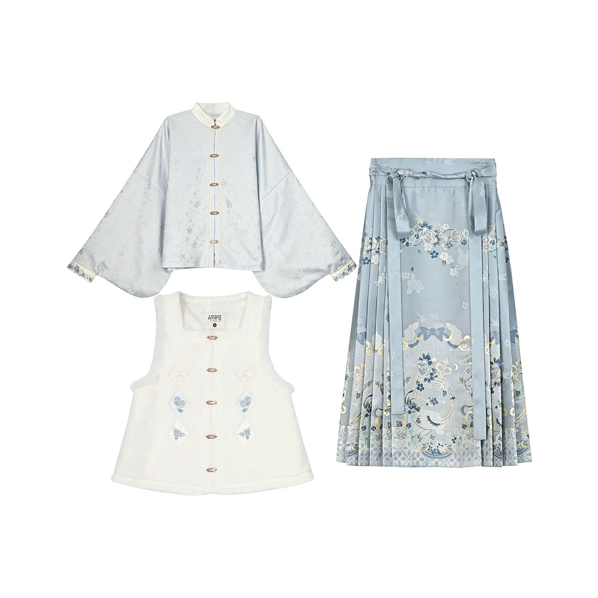 SNBL Two Piece Skirt Sets Women's Lily Of The Valley Vest+Shirt+Mamianqun