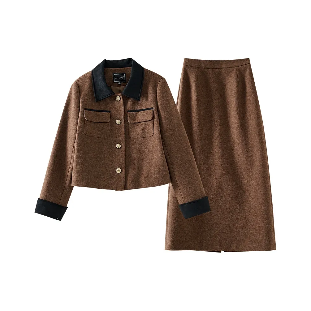 OUNIXUE Комплект с юбкой Женские Коричневый