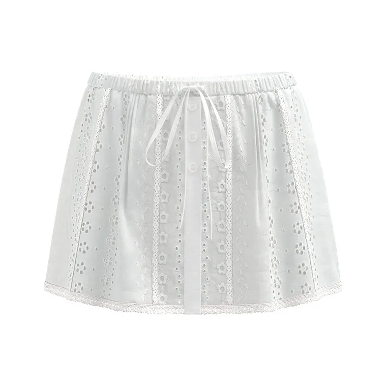 URBAN REVIVO Boho Style Casual Short Skirts Women's Raw White