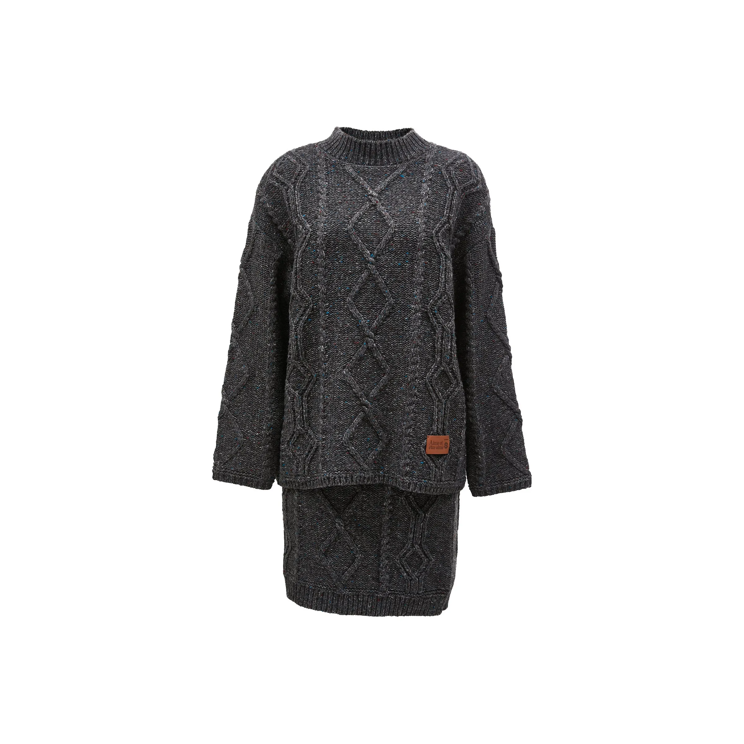 Only Двухкомпонентный Комплект Круглый вырез Вязаная Юбка Комплект Женский Средний Фотиния Серый