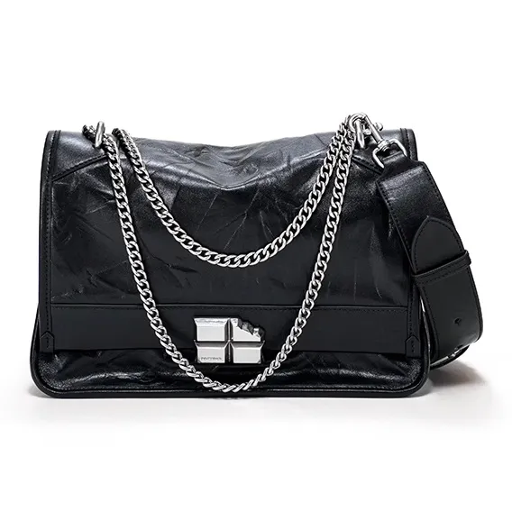 Simedin Сумка через плечо из крупнозернистой текстуры коровьей кожи маленький размер большой размер женский глубокий черный цвет