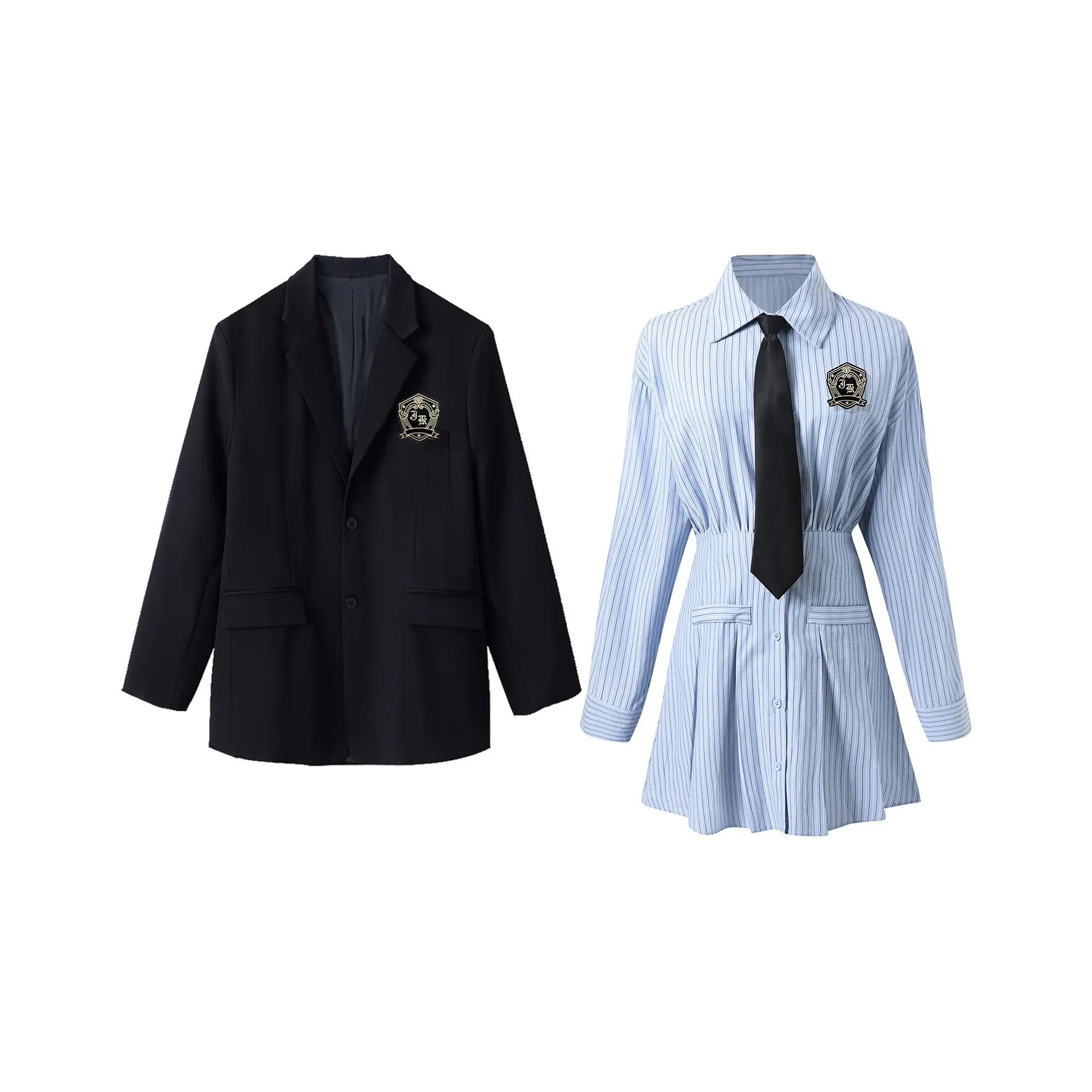 Черный комплект: Бизнес-костюм + Платье-рубашка + Галстук + Значок. Женская униформа