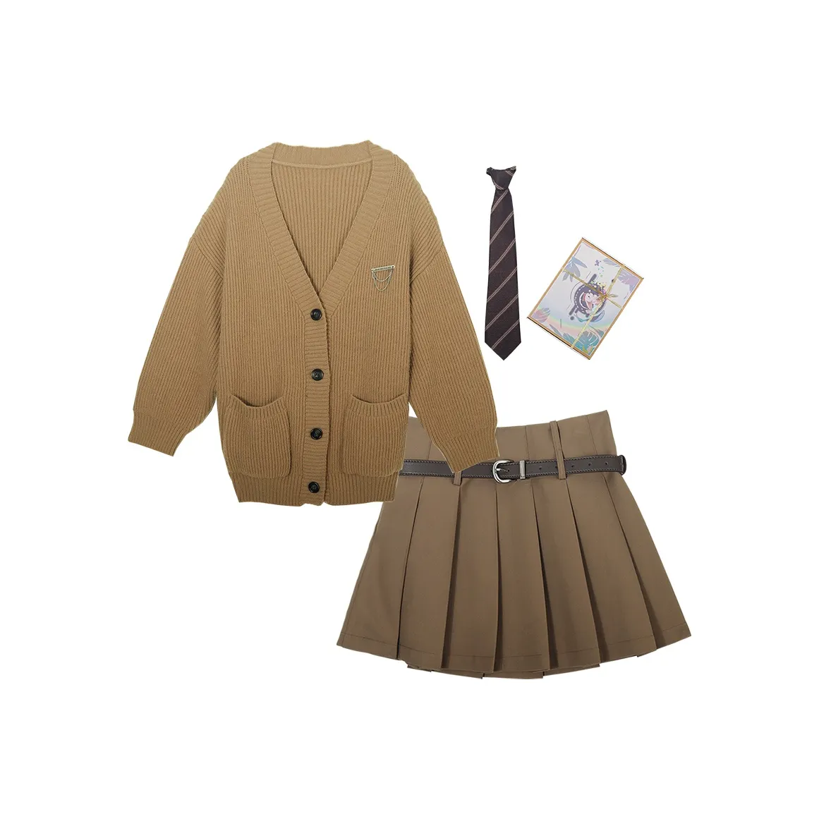 Подарочный набор: Коричневый кардиган Sweater + юбка Женская униформа