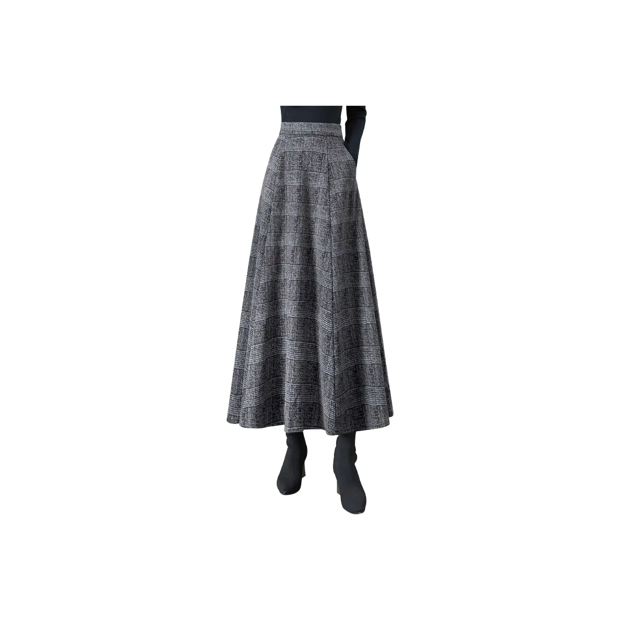 TOUCH Повседневный Длинный Юбка Женская Черная Серая Клетка