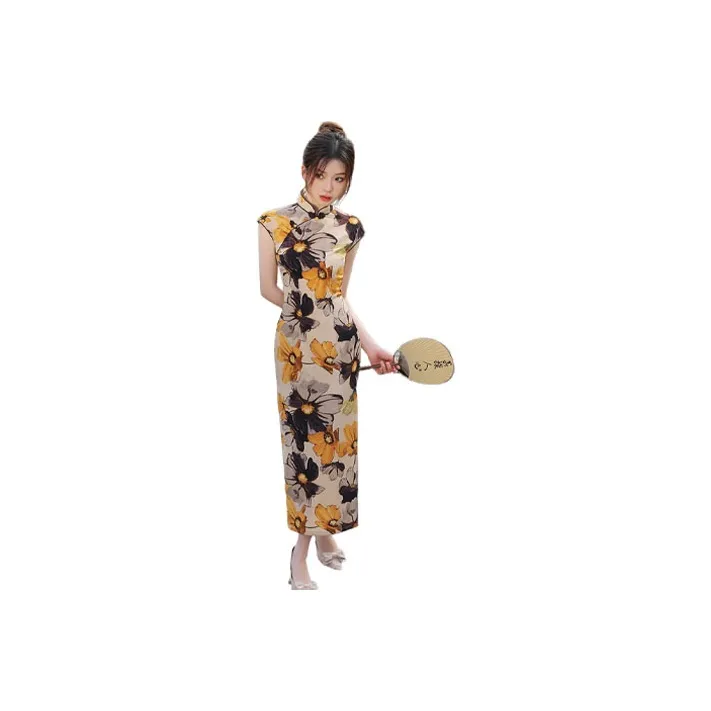 Red Colored Clothes Cheongsam Women's March Spring Flowers