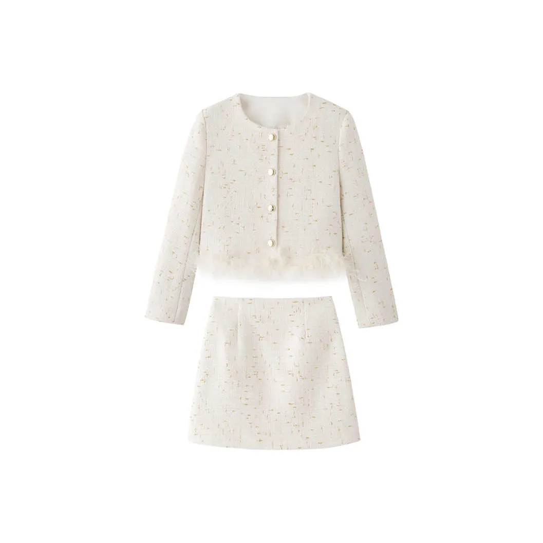 Aoaifu Комплект с юбкой Женская Белая Золото