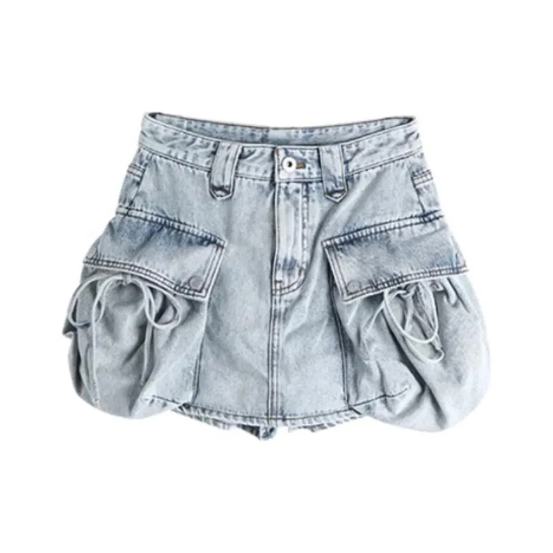 LALABOBO Джинсовые шорты Женские Светло-голубой Белый