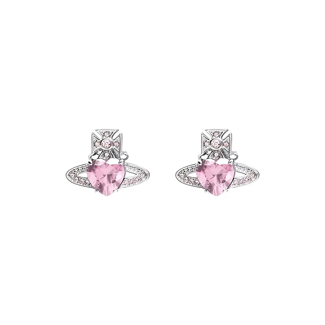 Vivienne Westwood Cubic Zirconia Crystal Brass Platinum Plated Stud Earrings Women's Pink Diamond/Silver