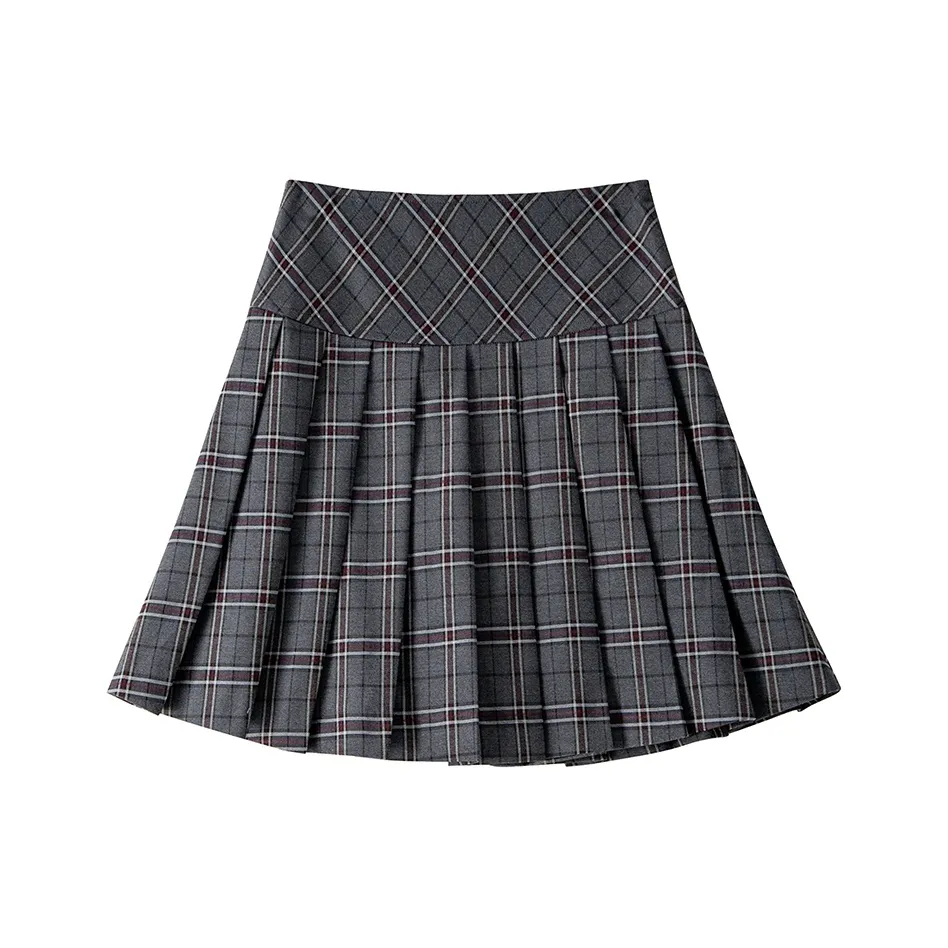 BANANA CICI Повседневные короткие юбки Женские Серый в клетку