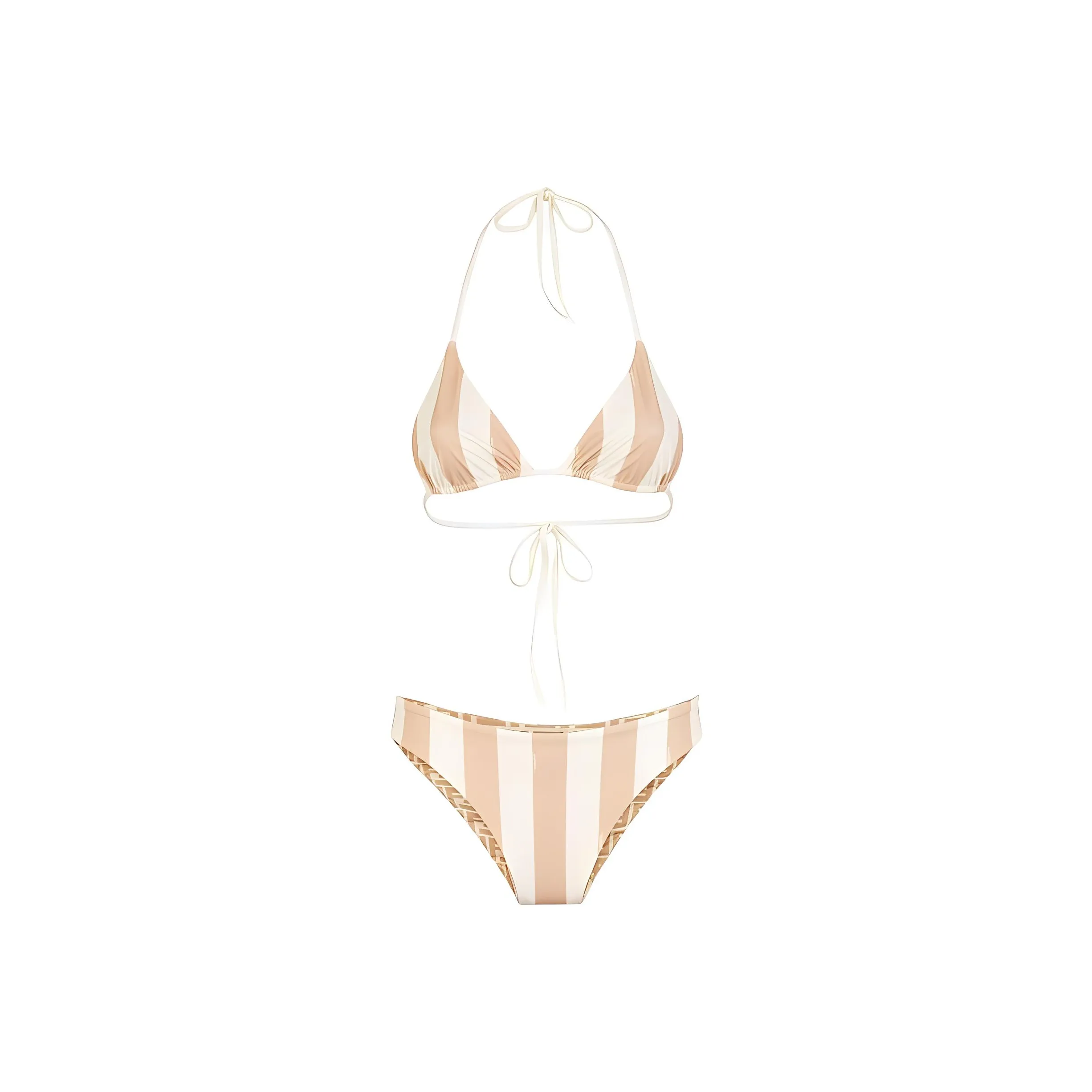 FENDI Striped Halterneck Two Piece Swimsuit