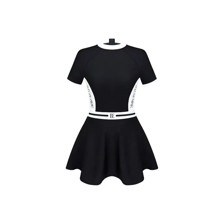 BALNEAIRE Little Black Dress One Piece Swimsuits Women's Trendy White & Black Color Block
