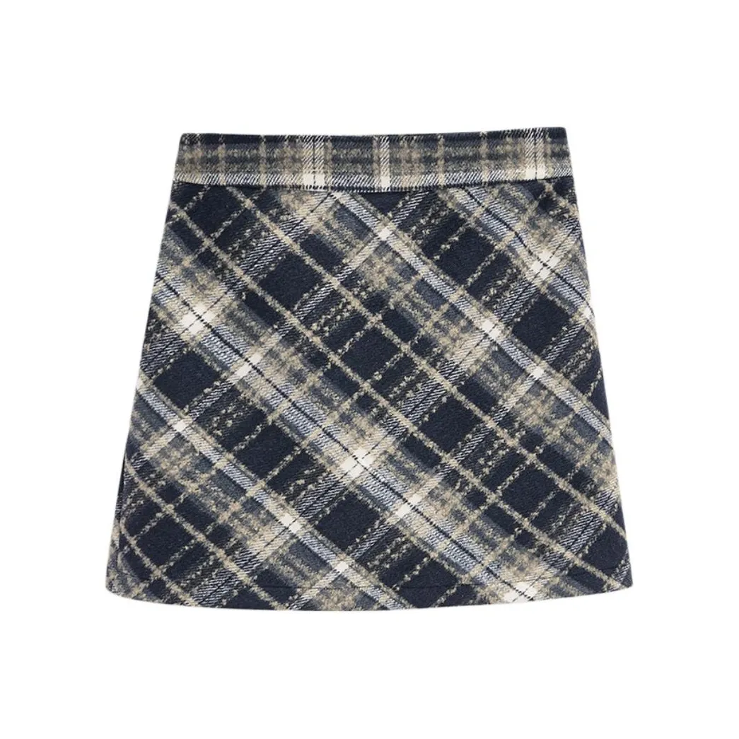 Love To Serve Повседневные короткие юбки Женские Черный Желтый Клетка