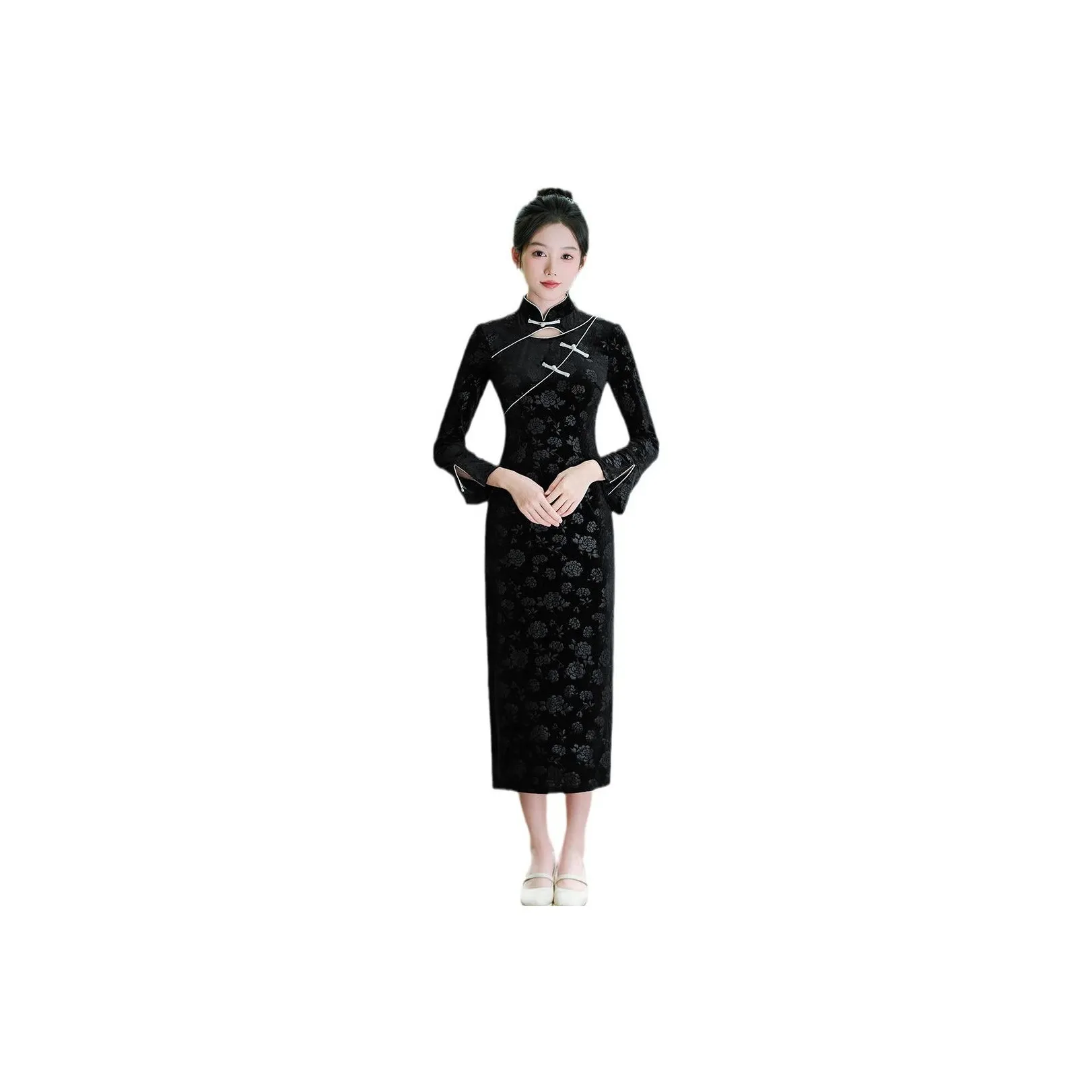 Red Colored Clothes Cheongsam Women's Black