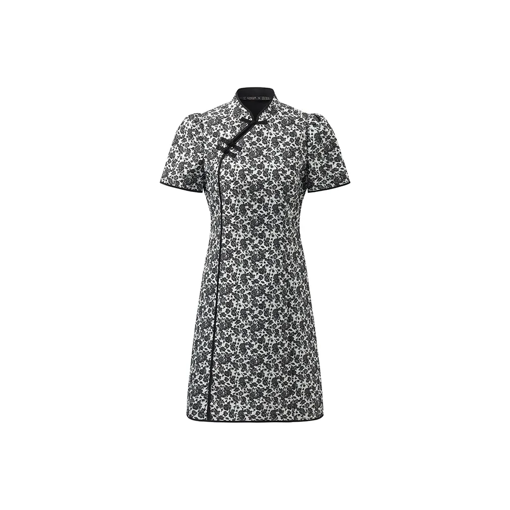 GOELIA Cheongsam Women's 65C Light Gray Base Black Rose Jacquard