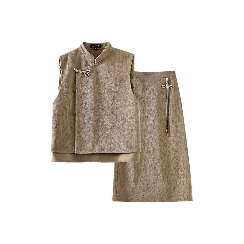 OUNIXUE Комплект с юбкой Женские Серый Коричневый